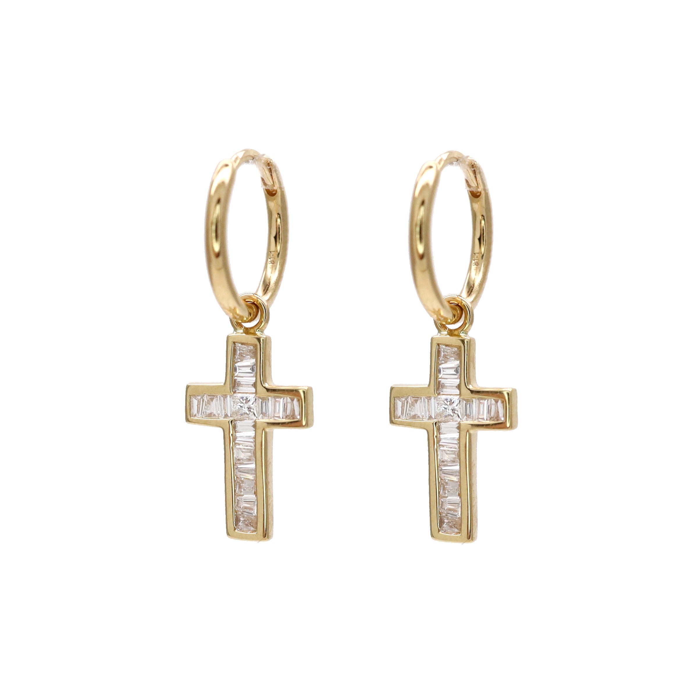 BAGUETTE DIAMOND CROSS MINI HOOPS