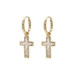 Load image into Gallery viewer, BAGUETTE DIAMOND CROSS MINI HOOPS
