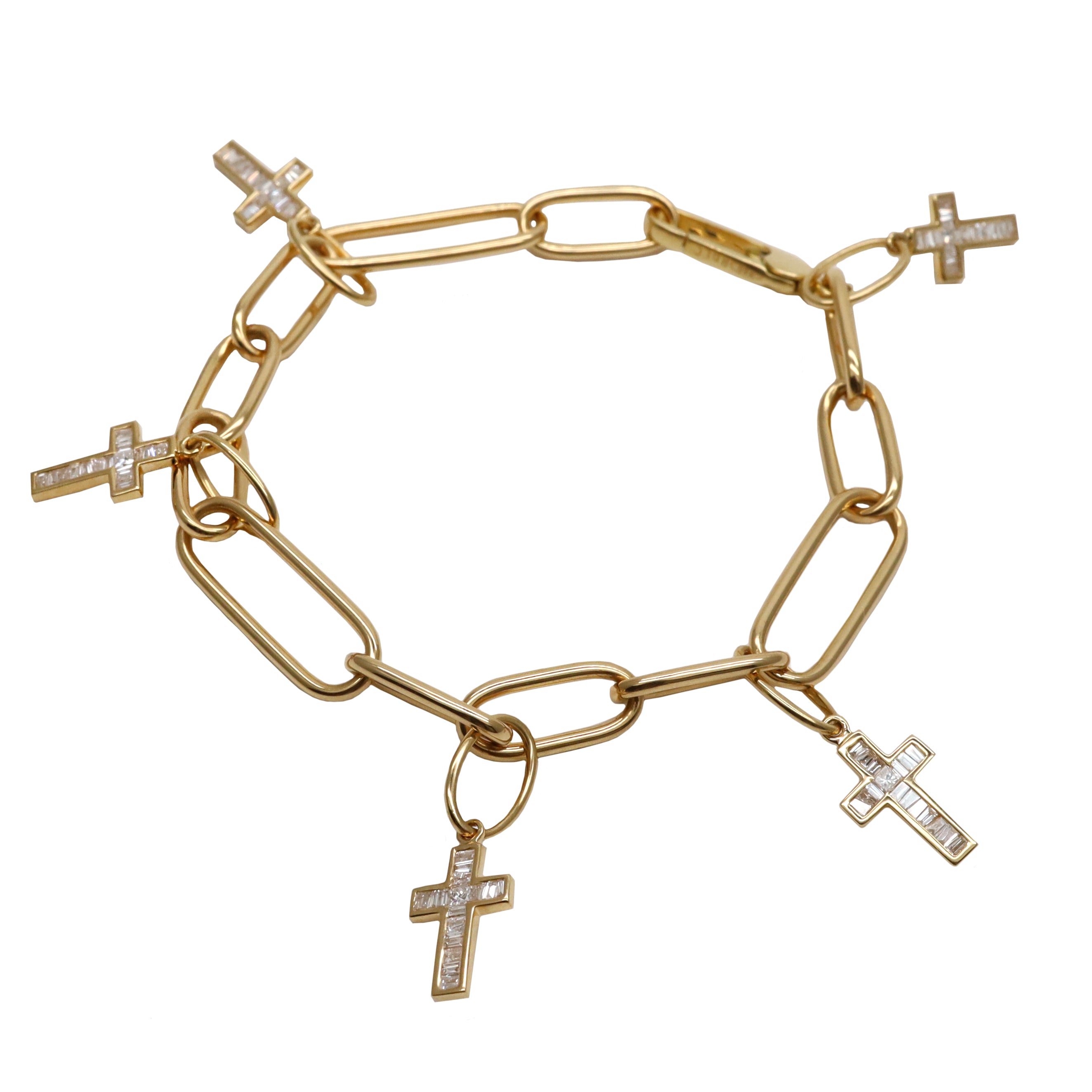 BAGUETTE DIAMOND CROSS CHARM BRACELET