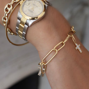 BAGUETTE DIAMOND CROSS CHARM BRACELET