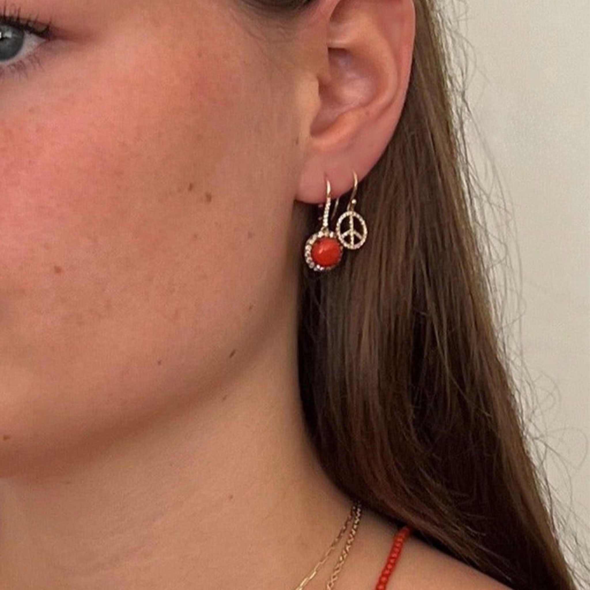 CORAL AND DIAMOND CABOCHON EARRINGS