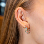 Load image into Gallery viewer, TURQUOISE AND DIAMOND HEART CHARM EARRINGS
