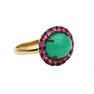 CHRYSOPRASE AND PINK SAPPHIRE GEM RING