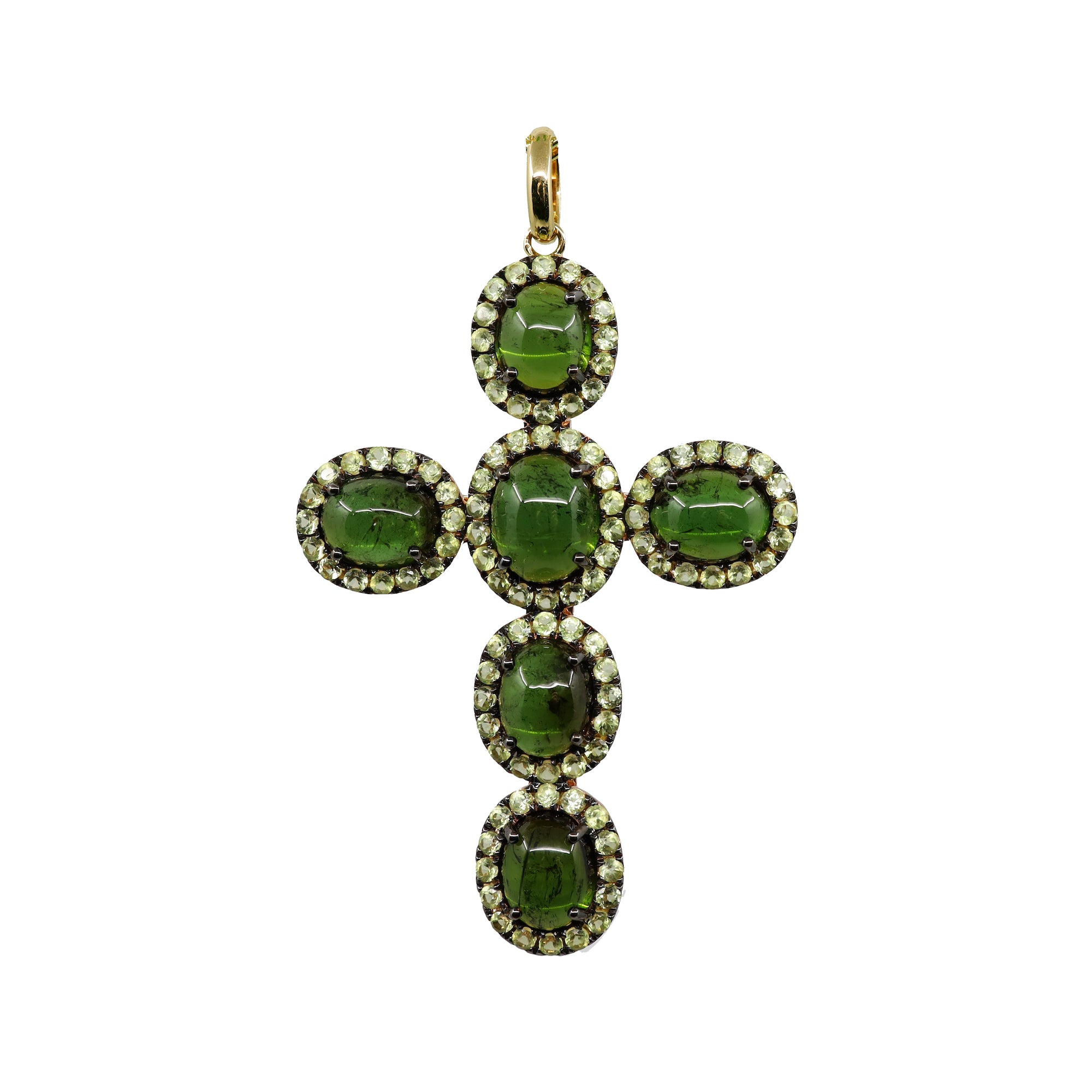 GEM CROSS PENDANT - GREEN TOURMALINE & PERIDOT