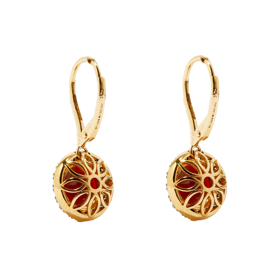 CORAL AND DIAMOND CABOCHON EARRINGS