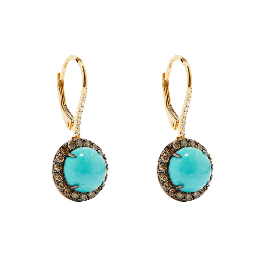 TURQUOISE AND DIAMOND CABOCHON EARRINGS
