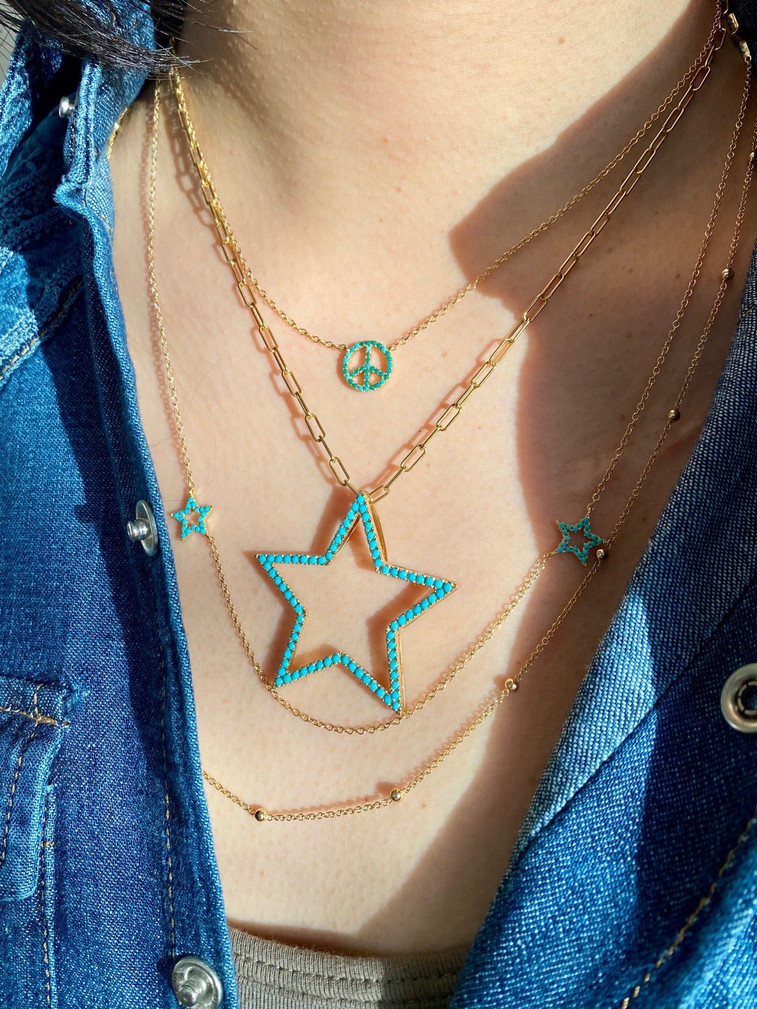 TURQUOISE 4X STAR NECKLACE