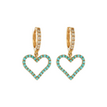 Load image into Gallery viewer, TURQUOISE AND DIAMOND HEART CHARM EARRINGS
